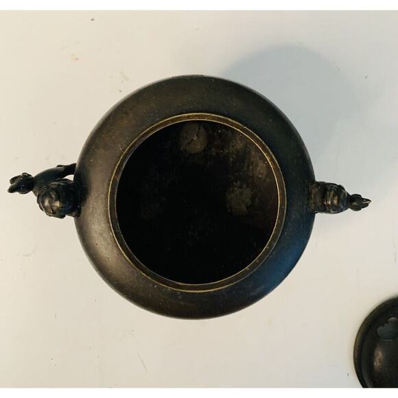 Shuraku Period Chinese Bronze Lion Inlaid Incense Burner Foo Dog Foot Feng Shui - Picture 9 of 12